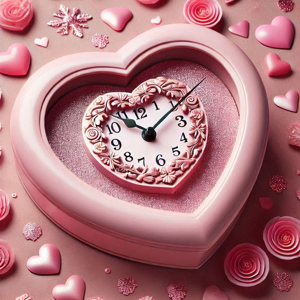 Dalam Pelukan Waktu Ini adalah gambar jam yang berbentuk hati dan berwarna pink. Di sekelilingnya terdapat juga bentuk hati namun kecil.