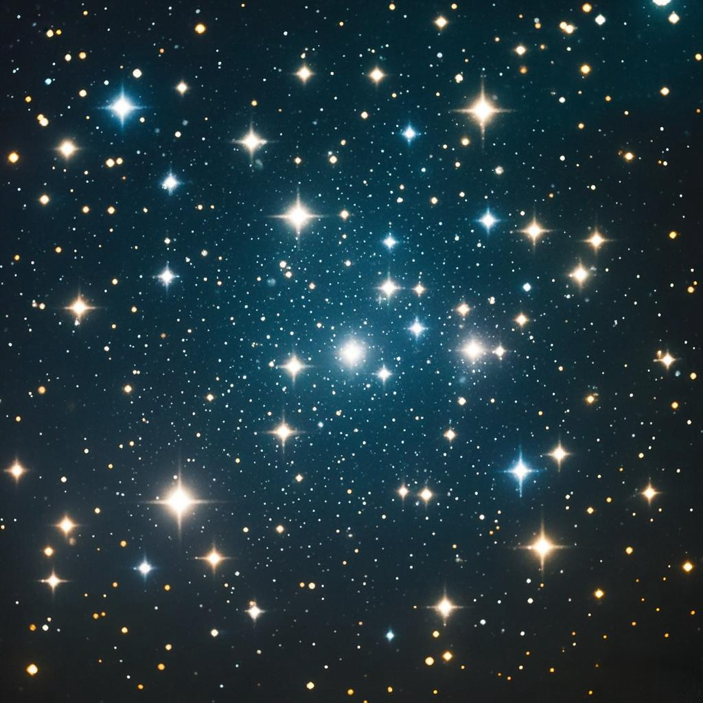 Gambar ini menunjukkan hamparan bintang di langit malam. Bintang-bintang itu terlihat dalam berbagai ukuran dan kecerahan, dengan beberapa bintang yang lebih terang dan terlihat jelas, sementara yang lain lebih kecil dan lebih redup. Bintang-bintang tersebut tampak tersebar secara acak di seluruh langit, menciptakan pola yang indah dan menawan. Latar belakang gambar berwarna biru tua, yang memperkuat kesan kegelapan dan luasnya ruang angkasa. Gambar ini memancarkan rasa keagungan dan misteri, mengingatkan kita akan luas dan kompleksitas alam semesta.